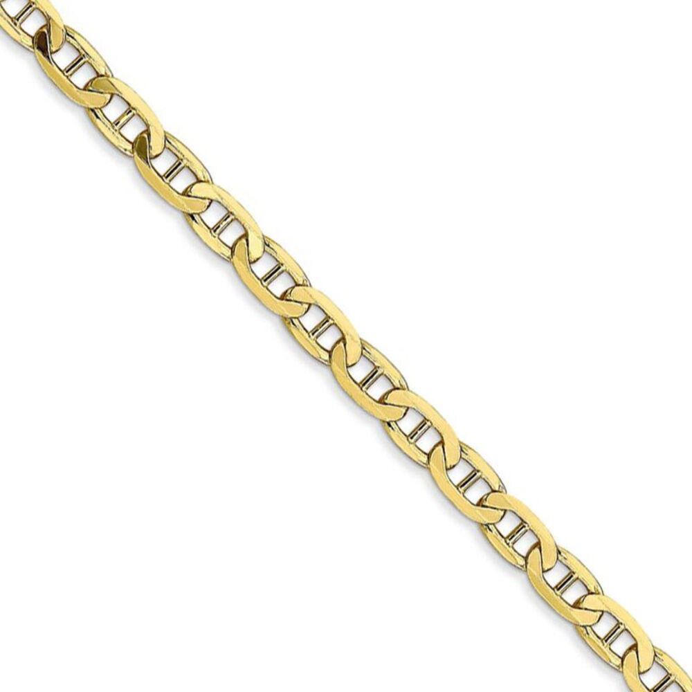3.75mm 10k Yellow Gold Solid Concave Anchor Chain Bracelet, 7 Inch